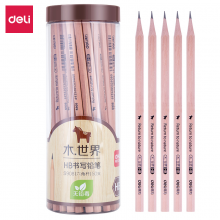 得力(deli)木世界系列六角笔杆原木HB铅笔素描绘图学生铅笔50支/桶S908